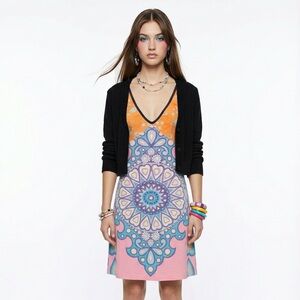 Vintage Y2K Custo Barcelona Tank Dress‎ XS Orange Pink Blue Paisley Knit Mini